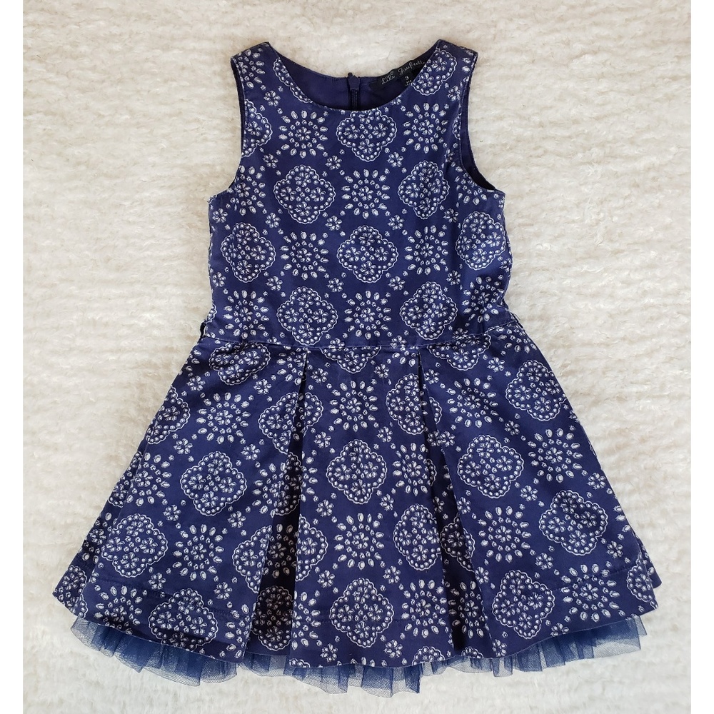Lili Gaufrette Navy Blue Lined Cotton Dress Sz 3Y